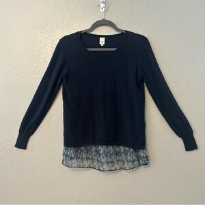 Seen Worn Kept Anthropologie navy blue sweater with layered peekaboo hem small